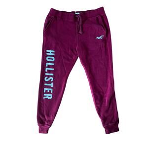 HOLLISTER Graphic Logo Deep Red Sweatpants Fleece Jogger | S